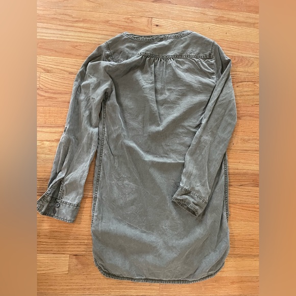 Express XS Shirt Dress Roll Tab Long Sleeves Faded Green Olive Distressed - Picture 8 of 10